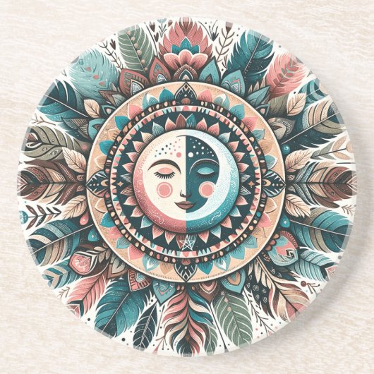 Erstelle Dein eigenes Boho-Celestial-Sonne-Mond-Ma Getränkeuntersetzer (Vorne)