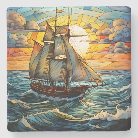 Erstelle Dein eigenes Buntglas-Segelschiff Steinuntersetzer (Vorderseite)