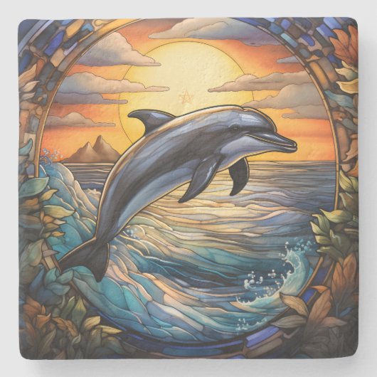 Erstelle Dein eigenes falsches Buntglas Delfin Mor Steinuntersetzer (Vorderseite)