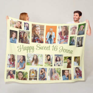 Erstelle Dein eigenes gelbes 25-Foto Happy Sweet 1 Fleecedecke
