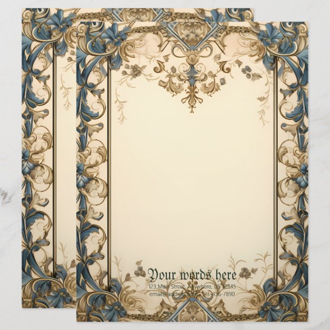 Erstelle Dein eigenes Gold Blau Mittelalterlich Bl Briefbogen (Vorne/Hinten)