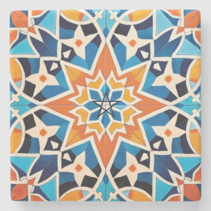 Erstelle Dein eigenes Kaleidoskop Blau Orange Gelb Steinuntersetzer