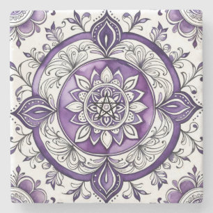 Erstelle Dein eigenes lila Blumen-Mandala Floral Steinuntersetzer