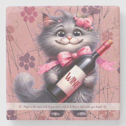 Erstelle Dein eigenes lustiges Ms Kitty Grey Kitte Steinuntersetzer (Vorderseite)