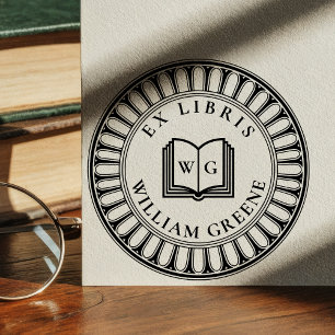 Erstelle dein eigenes offenes Buch Monogramm Ex Li Permastempel
