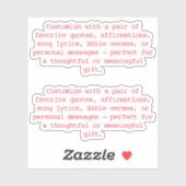Erstelle Dein eigenes Paar Custom Quote Verse Red Aufkleber (Blatt)
