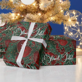 Erstelle Dein eigenes Rot Grün Silber Yule-Stechpa Geschenkpapier