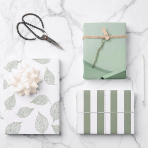 Erstelle Dein eigenes Salbeigrün-Weiß-Gestreiftes Geschenkpapier Set