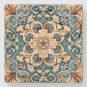Erstelle Dein Eigenes Vintage Rot Gold Blau Floral Steinuntersetzer