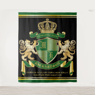 Erstelle dein eigenes Wappen Grün Gold Löwe Emblem Wandteppich