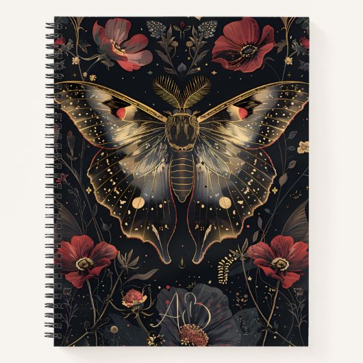 Erstelle deine eigene Black Gold Moth Ruby Red Flo Notizblock (Vorderseite)