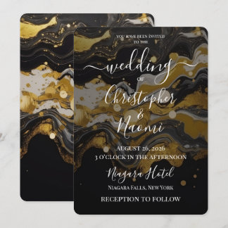 Erstelle deine eigene Gold-Schwarz-Marmor-Farben-H Einladung