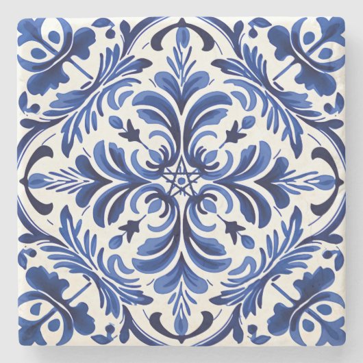 Erstelle deine eigene Mitternachtsblaue Talavera-B Steinuntersetzer (Vorderseite)