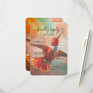 Erstelle deine eigene orange Hochzeit mit Kolibris RSVP Karte