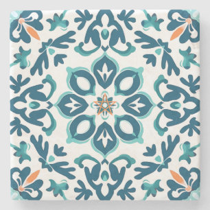 Erstelle deine eigene orange Teal Faux Talavera Steinuntersetzer