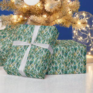 Erstelle deine eigenen abstrakten blauen Pfauenfed Geschenkpapier