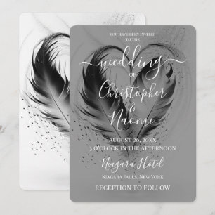 Erstelle Deine eigenen B&W Herzfedern Hochzeit Einladung