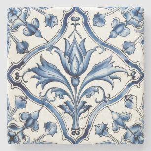 Erstelle deine eigenen blauen Chinoiserie-Blumen Steinuntersetzer