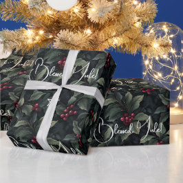 Erstelle deine eigenen dunkelgrünen roten Julbeere Geschenkpapier
