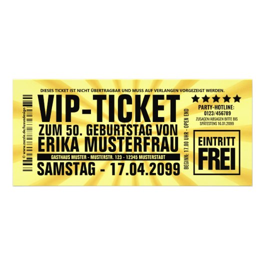 Erstelle deine eigenen Einladungen als VIP-TICKET (Vorne)