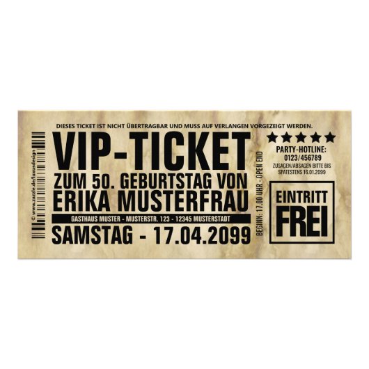 Erstelle deine eigenen Einladungen als VIP-TICKET (Vorne)