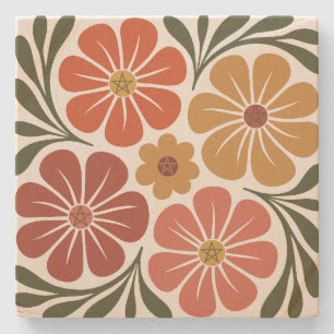 Erstelle deine eigenen groovy Retro-Wildblumen Steinuntersetzer