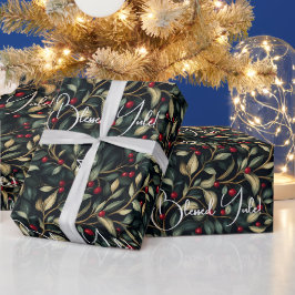 Erstelle deine eigenen hellgrünen roten Julbeeren Geschenkpapier