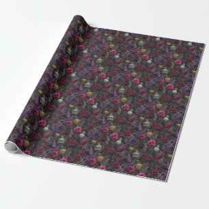 Erstelle deine eigenen Hexen-Burgunder-Rosen Grau Geschenkpapier