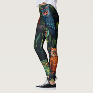 Erstelle deine eigenen mehrfarbigen Eulen Schwarz Leggings