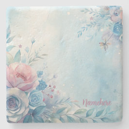 Erstelle Deine eigenen shabby chic blauen rosa Ros Steinuntersetzer