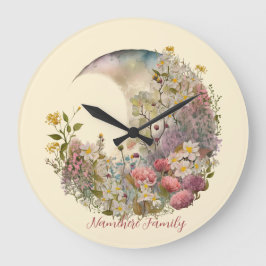 Erstelle deine eigenen Wildblumen Florale Halbmond Große Wanduhr