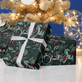 Erstelle deine eigenen Wintergrün-Rot-Yule-Beeren Geschenkpapier