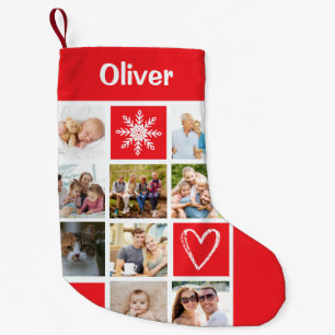 Erstelle deinen eigenen 9-Foto-Namen roten Schneef Kleiner Weihnachtsstrumpf