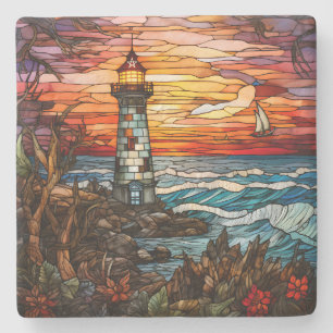 Erstelle Deinen eigenen Leuchtturm-Sonnenuntergang Steinuntersetzer