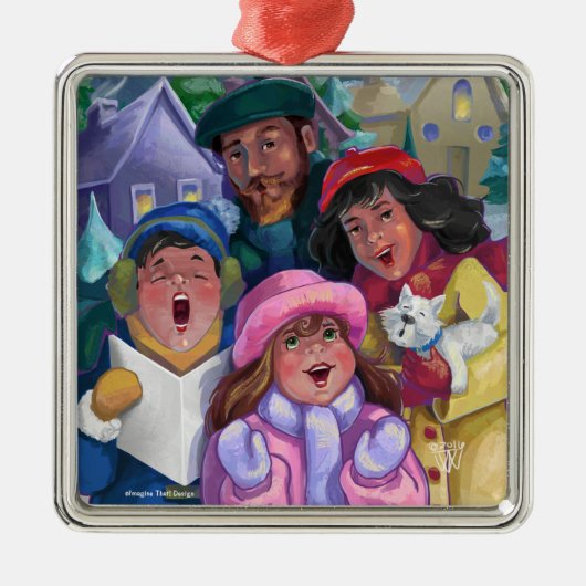 Erstellen einer Caroling-Illustration Ornament Aus Metall (Vorne)