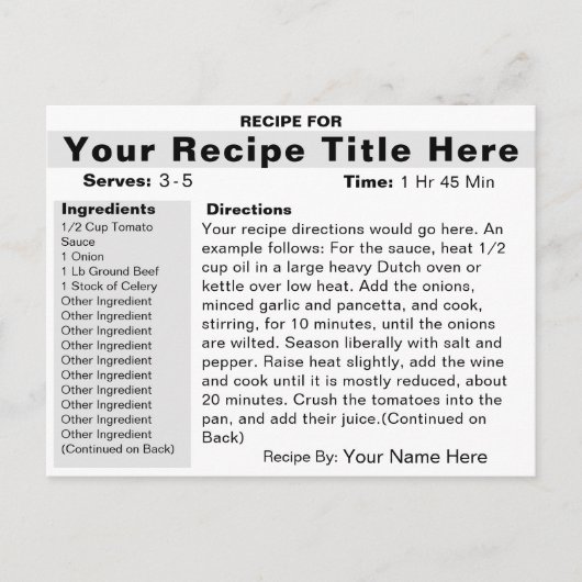 Erstellen einer Rezept-Karte Einladungspostkarte (Vorderseite)