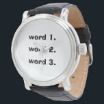 Erstellen eines benutzerdefinierten Textes mit ein Armbanduhr<br><div class="desc">Entwerfen Sie Ihre eigene Uhr mit bearbeitbarem Text. Erzählen Sie Ihre Lebensgeschichte von positiven Bejahungen, Zitaten, motivierend, inspirierenden drei Wörtern. Fügen Sie Ihre eigenen Wörter / Texte in die Flecken auf der links ein. Sie können noch weiter gehen und Schriftart, Farben und Größen anpassen, indem Sie auf IT-Button KENNEN drücken....</div>