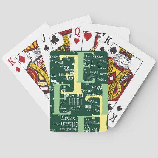 Erstellen Personalisierter Typografie-Muster Grün Spielkarten (Rückseite)