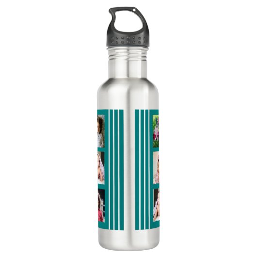 Erstellen Sie Aquamarin Ihren eigenen Familienname Edelstahlflasche (Rückseite)