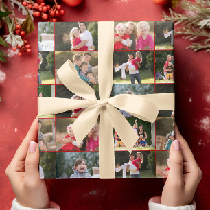 Erstellen Sie Custom 6 Foto Collage Red Gold Weihn Geschenkpapier
