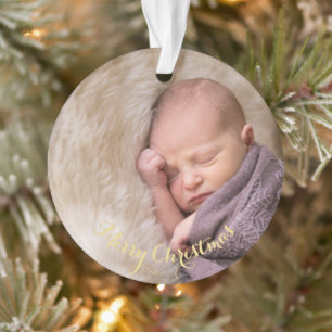 Erstellen Sie das erste Weihnachtsbild des Babys i Ornament
