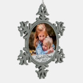 Erstellen Sie eigene Foto-Namen Schneeflocken Zinn-Ornament (Links)