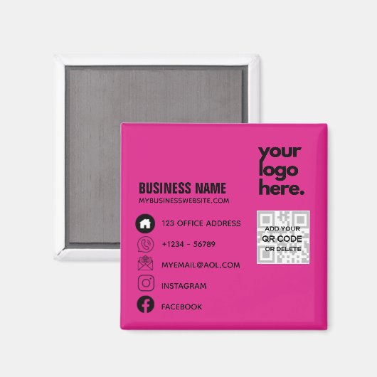 Erstellen Sie ein eigenes CERISE PINK QR CODE-Firm Magnet (Vorderseite/Rückseite)