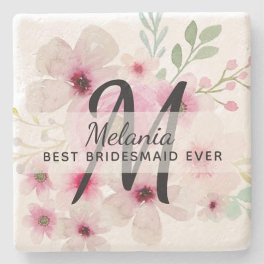 Erstellen Sie ein eigenes PINK BLUSH FLORAL BOHO B Steinuntersetzer (Vorderseite)