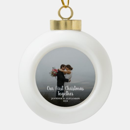 Erstellen Sie gemeinsam Ihr eigenes Foto zu Weihna Keramik Kugel-Ornament (Vorderseite)