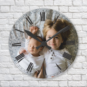 Erstellen Sie Ihr benutzerdefiniertes Foto Gray Cl Runde Wanduhr