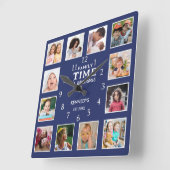 Erstellen Sie Ihr eigenes 12-Foto-Familienzeitange Quadratische Wanduhr (Winkel)