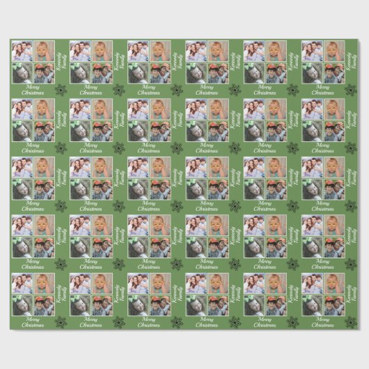 Erstellen Sie Ihr eigenes 4-Familien-Foto Grün Wei Geschenkpapier (Flach)