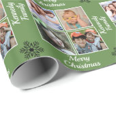Erstellen Sie Ihr eigenes 4-Familien-Foto Grün Wei Geschenkpapier (Rolleneckpunkt)