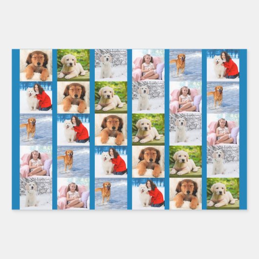 Erstellen Sie Ihr eigenes 6 Foto Collage Blue Set Geschenkpapier Set (Vorderseite 2)
